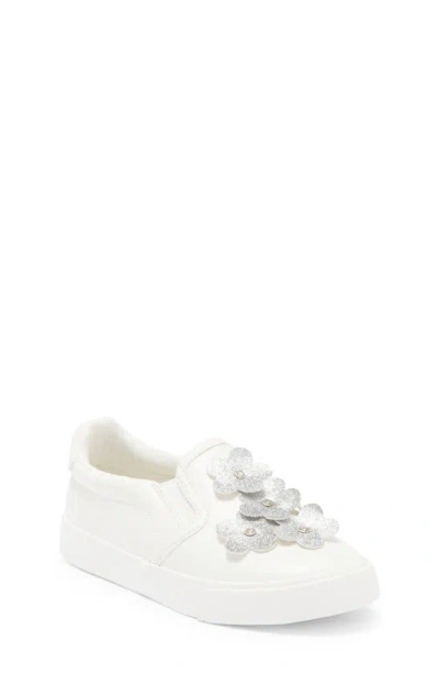 Olivia Miller Kids' Glitter Flower Slip-on Sneakers In White