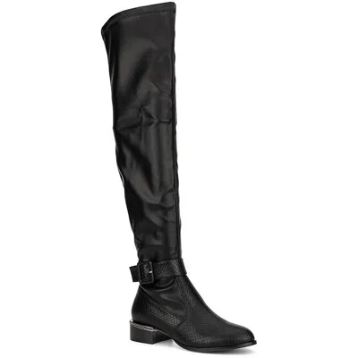Olivia Miller Hailey Womens Pull On Zipper Over-the-knee Boots In Black