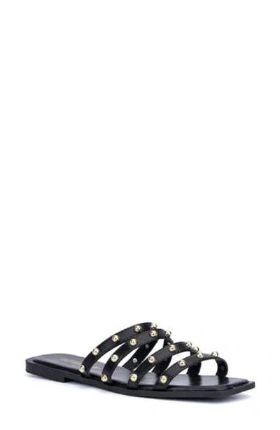 Olivia Miller Heidi Womens Faux Leather Flat Slide Sandals In Black