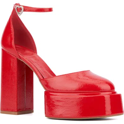 Olivia Miller Jupiter Ankle Strap Platform Pump In Red