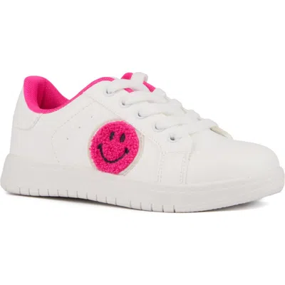 Olivia Miller Kids' Smiley Face Sneaker In White/fuchsia