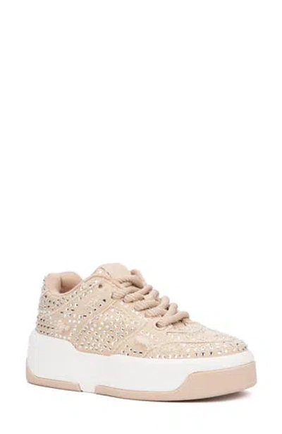 Olivia Miller Lunar Rays Rhinestone Sneaker In Tan
