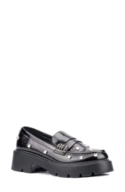 Olivia Miller Luscious Crystal Embellished Penny Loafer In Black