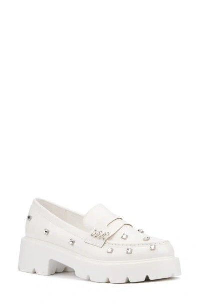 Olivia Miller Luscious Crystal Embellished Penny Loafer In White