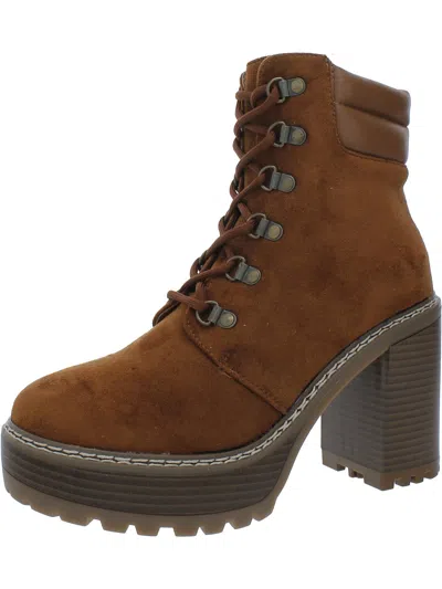 Olivia Miller Omh5485 Womens Faux Suede Lace Up Ankle Boots In Brown