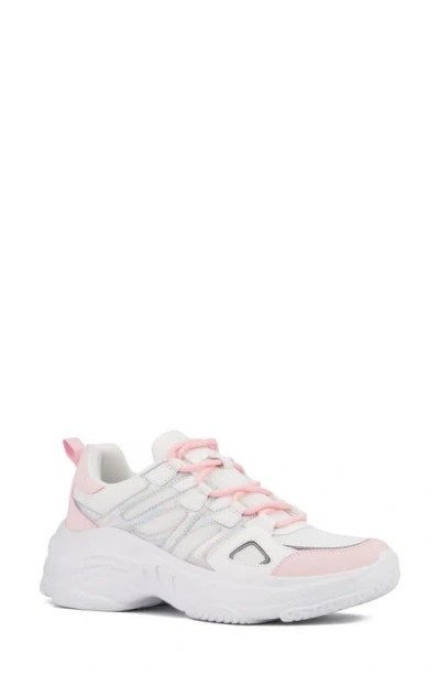 Olivia Miller Show Off Sneaker In White/ Pink Combo
