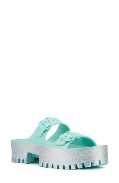 Olivia Miller Sparkles Plaform Slide Sandal In Blue/green