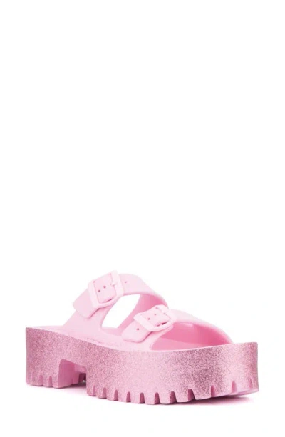 Olivia Miller Sparkles Plaform Slide Sandal In Pink