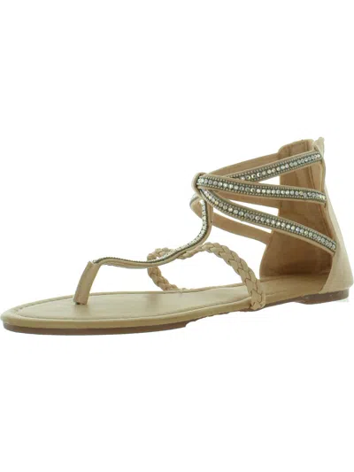 Olivia Miller Womens Faux Leather Rhinestones Gladiator Sandals In Beige