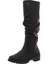 Olivia Miller Womens Faux Leather Round Toe Mid-calf Boots In Black