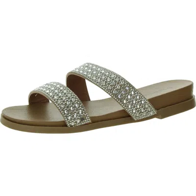 Olivia Miller Womens Faux Leather Slip On Slide Sandals In Silver