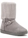 OLIVIA MILLER WOMENS FAUX SUEDE KNIT TRIM ANKLE BOOTS