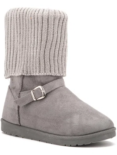 Olivia Miller Womens Faux Suede Knit Trim Ankle Boots In Gray