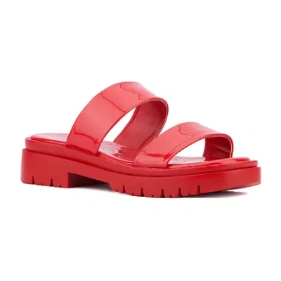 Olivia Miller Womens Tempting Flat Sandals In Red