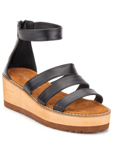 Olivia Miller Womens Wedge Open Toe Wedge Sandals In Black