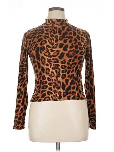 Pre-owned Olivia Rae Long Sleeve Top Brown Animal Print Pattern Turtleneck Tops