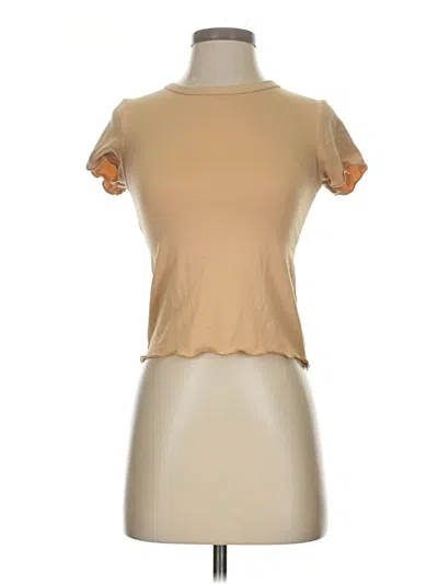 Pre-owned Olivia Rae Short Sleeve Top Tan Mock Neckline Tops In Brown