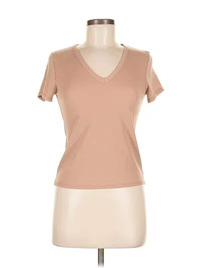 Pre-owned Olivia Rae Short Sleeve Top Tan V Neck Tops In Brown