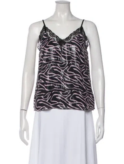 Pre-owned Olivia Rubin Animal Print V-neck Top W/ Tags In Black