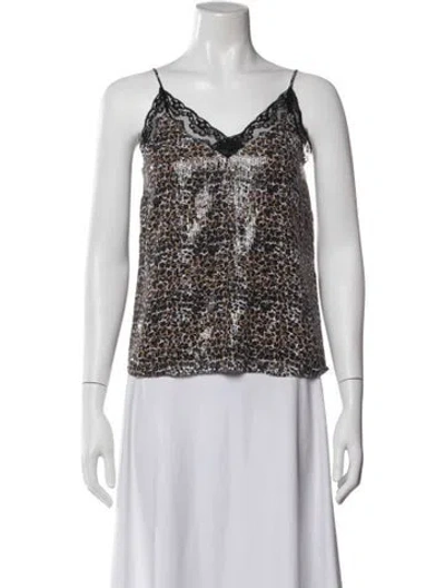 Pre-owned Olivia Rubin Animal Print V-neck Top In White