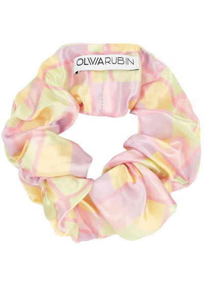 Olivia Rubin Blue Floral-print Scrunchie In Pink