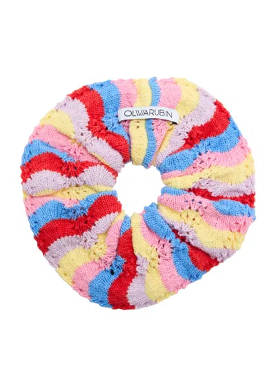 Olivia Rubin Carli Striped Knitted Cotton Scrunchie In Multicoloured