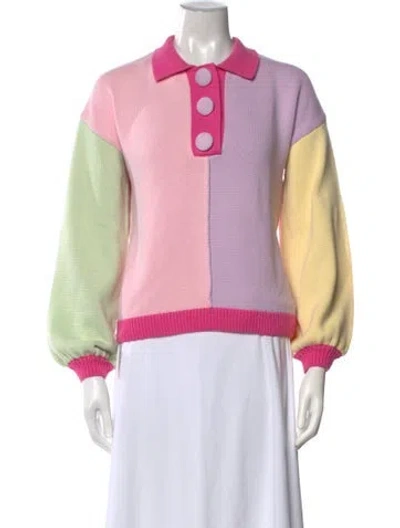 Pre-owned Olivia Rubin Colorblock Pattern Crew Neck Sweater In Pink