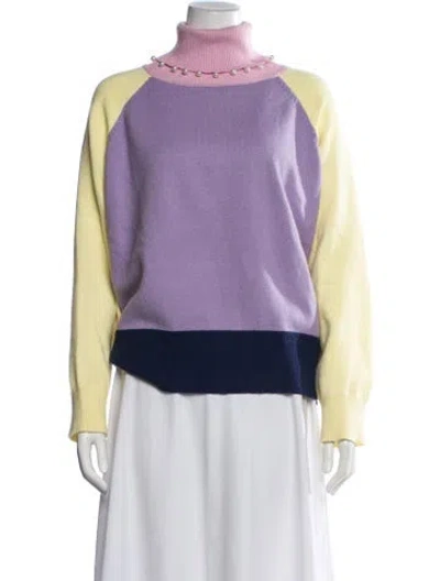 Pre-owned Olivia Rubin Colorblock Pattern Turtleneck Sweater In Purple