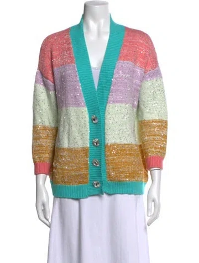 Pre-owned Olivia Rubin Colorblock Pattern V-neck Sweater In Blue/green
