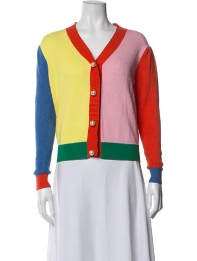 Pre-owned Olivia Rubin Colorblock Pattern V-neck Sweater In White