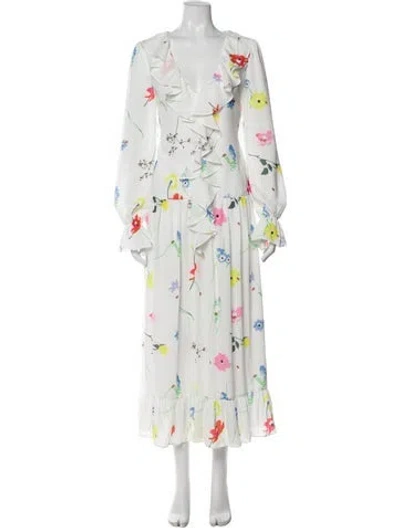 Pre-owned Olivia Rubin Floral Print Long Dress W/ Tags In White