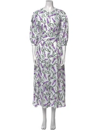 Pre-owned Olivia Rubin Floral Print Long Dress In White
