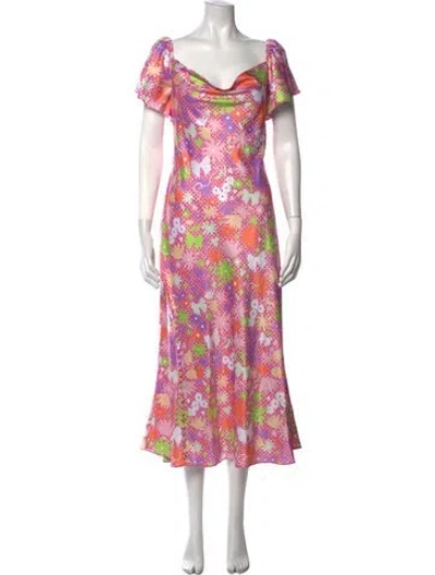 Pre-owned Olivia Rubin Floral Print Midi Length Dress In Pink