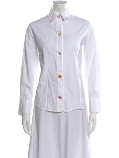 Pre-owned Olivia Rubin Long Sleeve Button-up Top In White