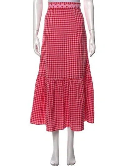 Pre-owned Olivia Rubin Plaid Print Long Skirt In Pink