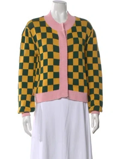 Pre-owned Olivia Rubin Plaid Print Open Front Sweater In Yellow