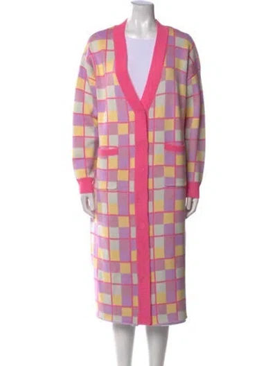 Pre-owned Olivia Rubin Plaid Print V-neck Sweater W/ Tags In Pink