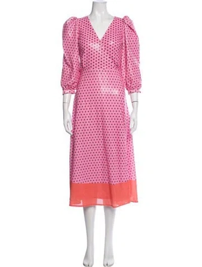 Pre-owned Olivia Rubin Polka Dot Print Midi Length Dress W/ Tags In Pink