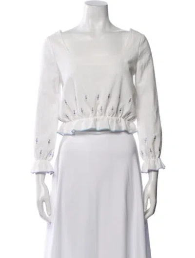 Pre-owned Olivia Rubin Printed Square Neckline Crop Top In White