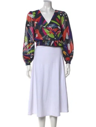 Pre-owned Olivia Rubin Printed V-neck Top In Multicolor