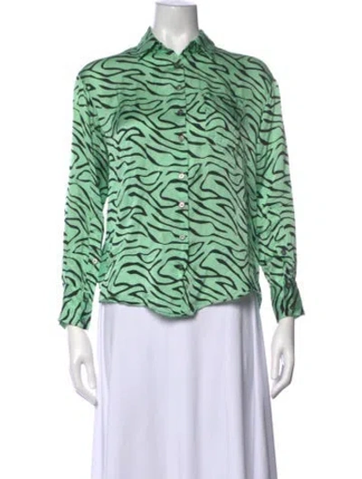 Pre-owned Olivia Rubin Silk Animal Print Button-up Top In Green