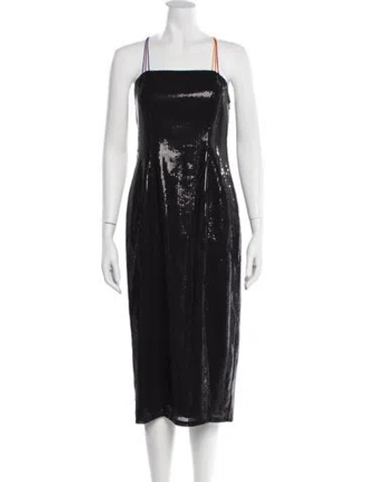 Pre-owned Olivia Rubin Square Neckline Midi Length Dress In Black