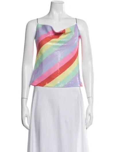 Pre-owned Olivia Rubin Striped Cowl Neck Top In Pink/white
