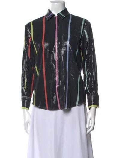Pre-owned Olivia Rubin Striped Long Sleeve Top In Black