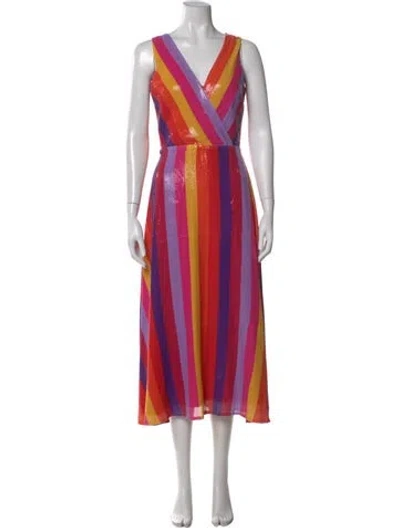 Pre-owned Olivia Rubin Striped Midi Length Dress In Pink