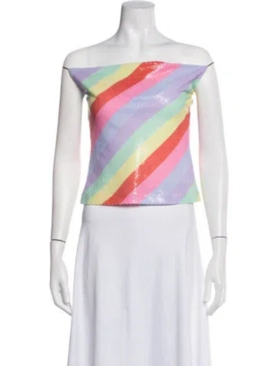 Pre-owned Olivia Rubin Striped Off-the-shoulder Top W/ Tags In Pink/purple