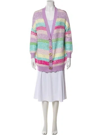 Pre-owned Olivia Rubin Striped Plunge Neckline Sweater In Purple