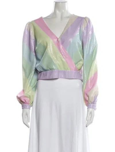 Pre-owned Olivia Rubin Striped V-neck Crop Top In Multi