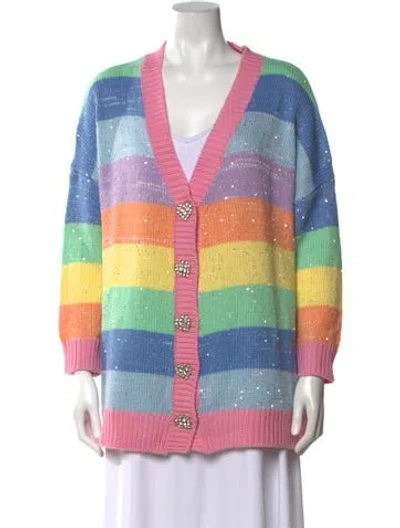 Pre-owned Olivia Rubin Striped V-neck Sweater In Blue/pink/yellow