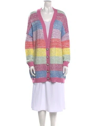 Pre-owned Olivia Rubin Striped V-neck Sweater In Pink